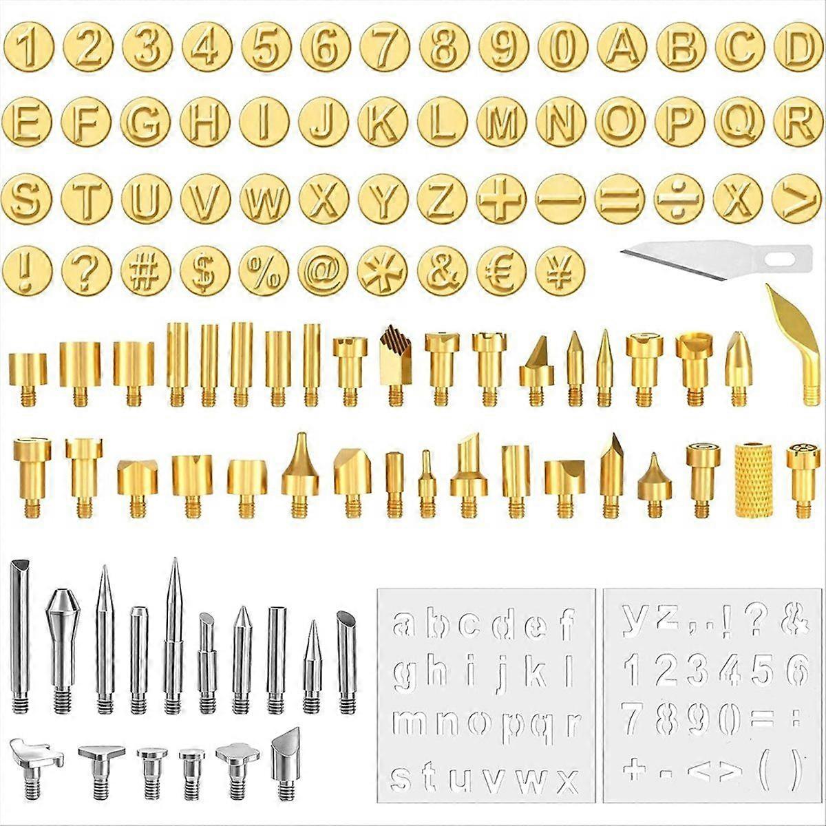 105 Pieces Wood Burning Tip Letters Set Including Letter Number Symbol Alphabet Template for Wood Burner DIY Embossing