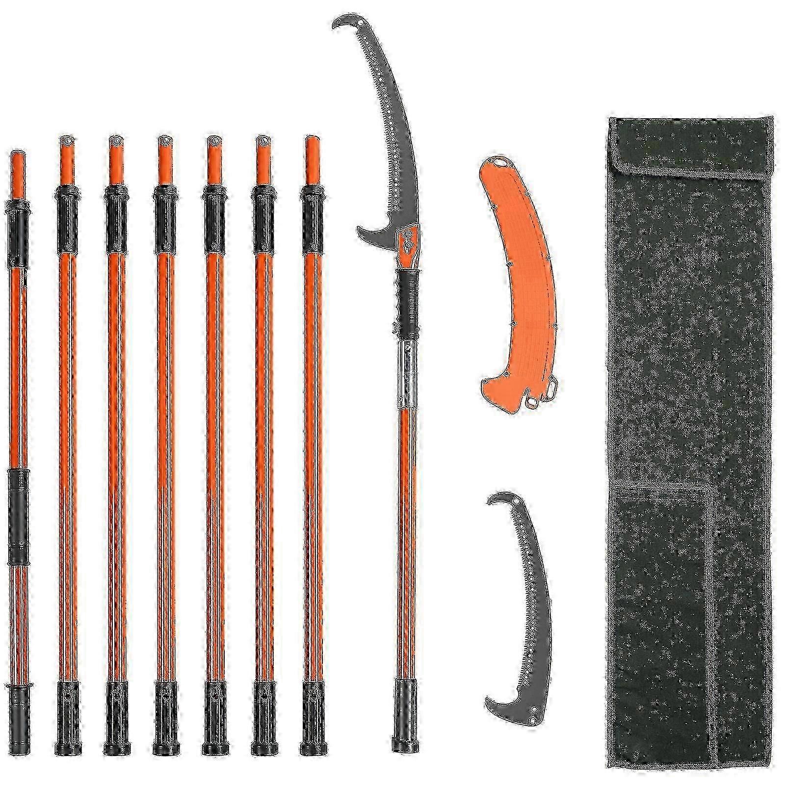 Manual Pole Saw, 7.3-27 Ft Extendable Tree Pruner, Manual Branch Trimmer With Lightweight 8 Fiberglass Handles, For Pruning Palms And Shrubs