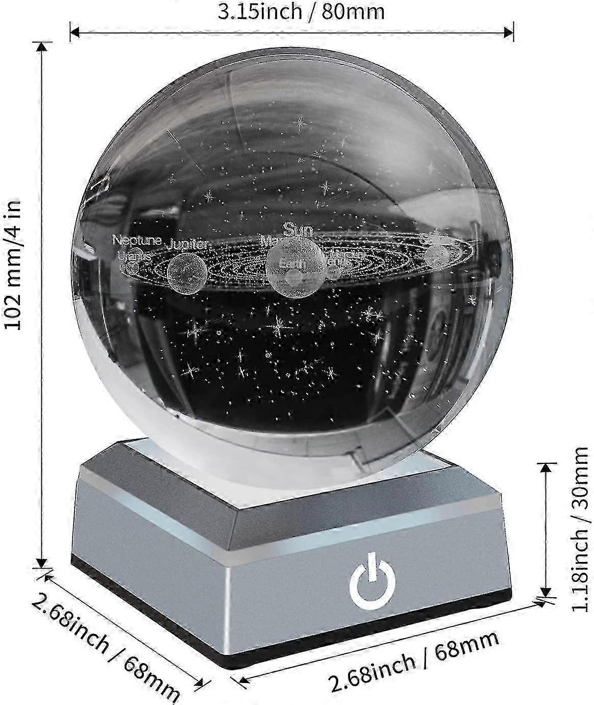 3d Solar System Model Crystal Ball Laser Engraved Hologram With Light Up Base Planet Model Science Astronomy Learning Toys