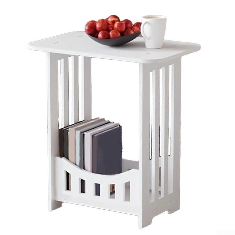 2/3 Tier Narrow End Table White Plastic With Display Shelf, Bedroom Living Room, Ample Storage, Single Level