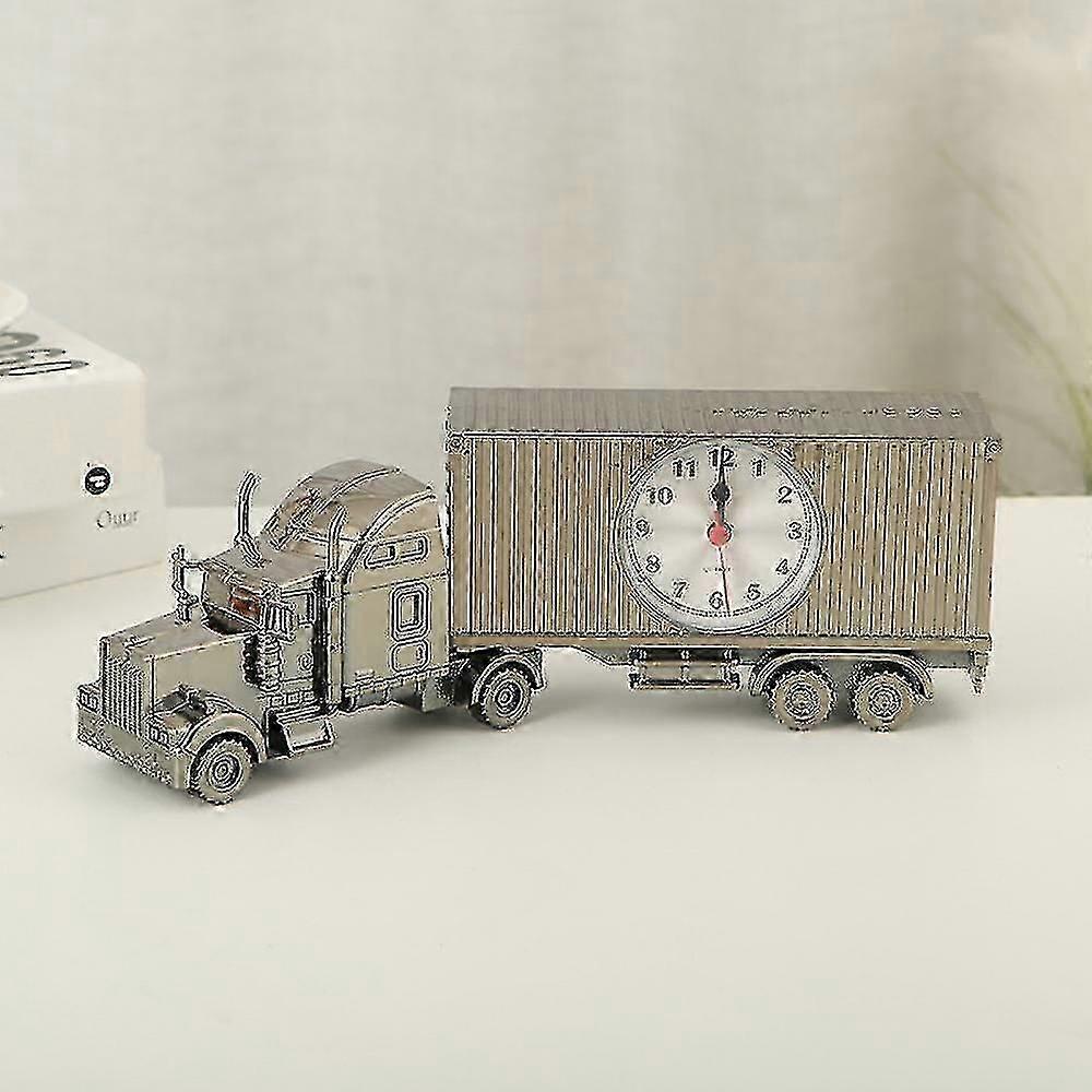 11.8 In Container Truck Alarm Clock With Tow Head Fashion Personality Creative Alarm Clock Student Bedside Clock Home Alarm Clock-dark Brown