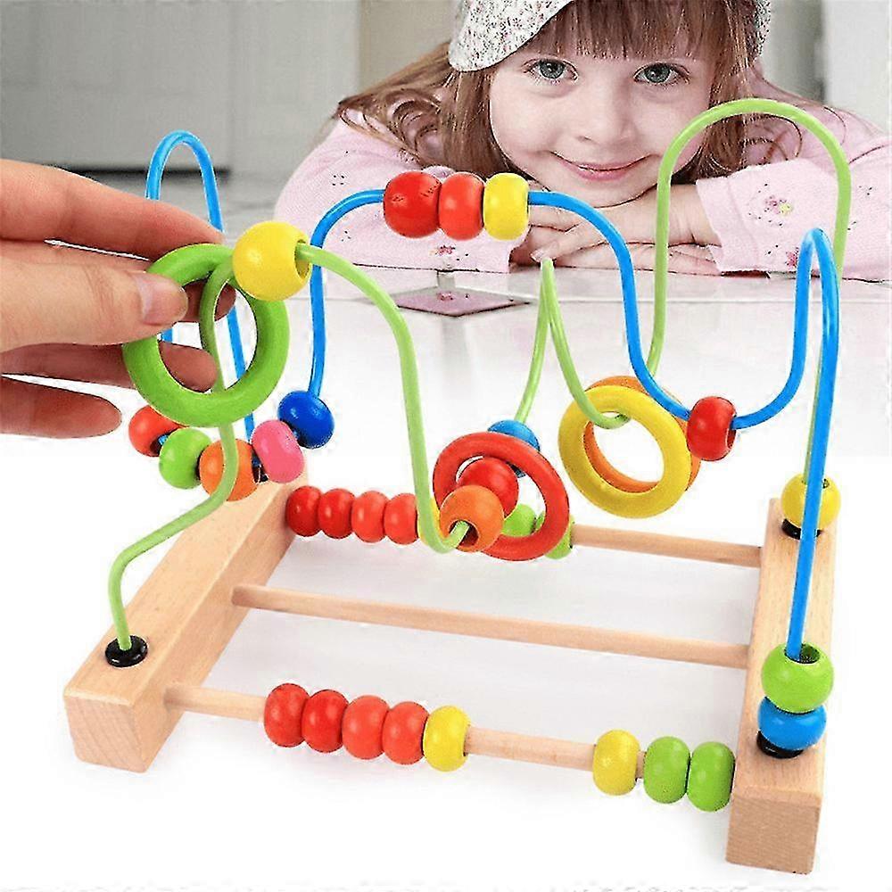 25-26 Wooden Roller Coaster Educational Toy Sliding Beads On Twists Wire Training Count and Grasping Ability