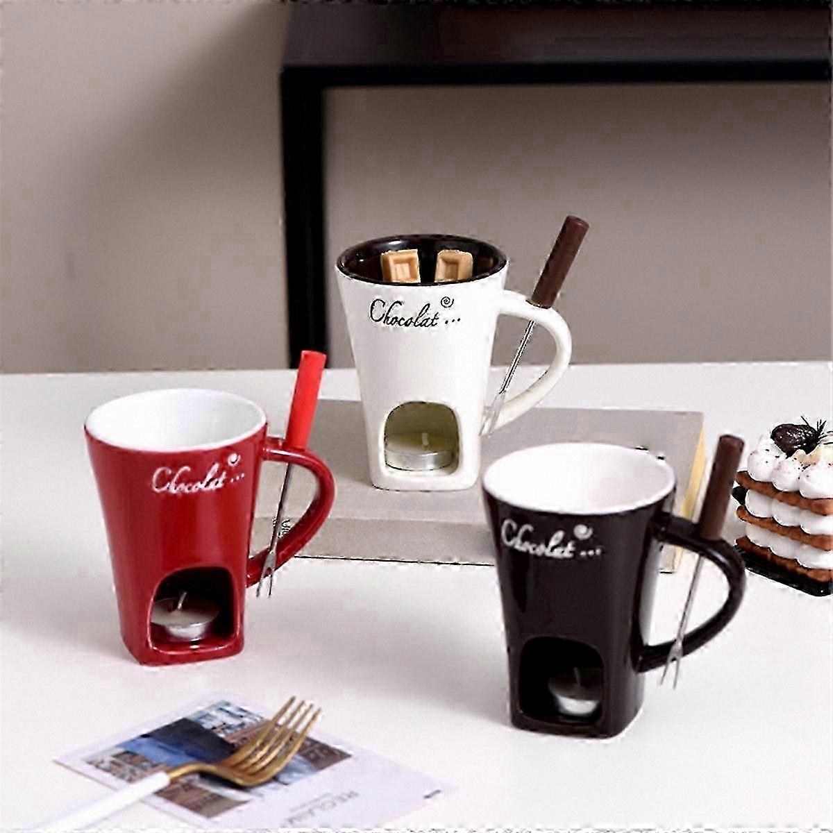 2-Piece Ceramic Fondue Mug Set for Chocolate, Cheese, and More, 350ml Capacity