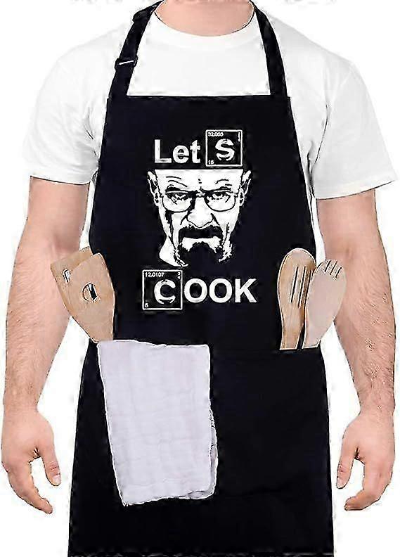 Mens Funny Cooking Apron with Funny Pattern Letters Design - Let's Cook - Professional Waterproof Apron Chef Husband Kitchen Apron with Double Pockets
