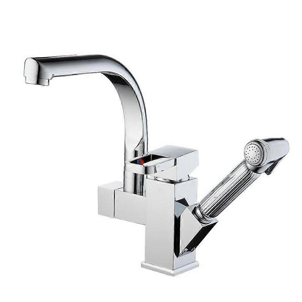 Multifunctional Hot and Cold Kitchen Pull Faucet with Dual Water Outlets and Vertical Sink Compatibility in Chrome Finish