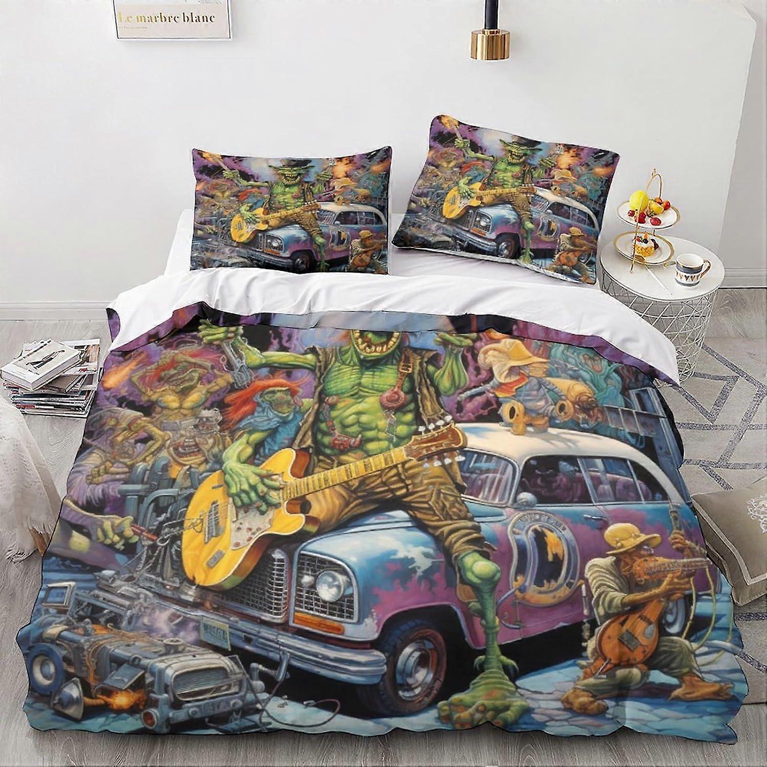 LikeEj 3 stycken Monsters Påslakan Set 3D Tecknad Tryckt Vintage Bil Tema Sängkläder Täcke Påslakan med dragkedja, Mikrofiber Sängkläder Dubbel