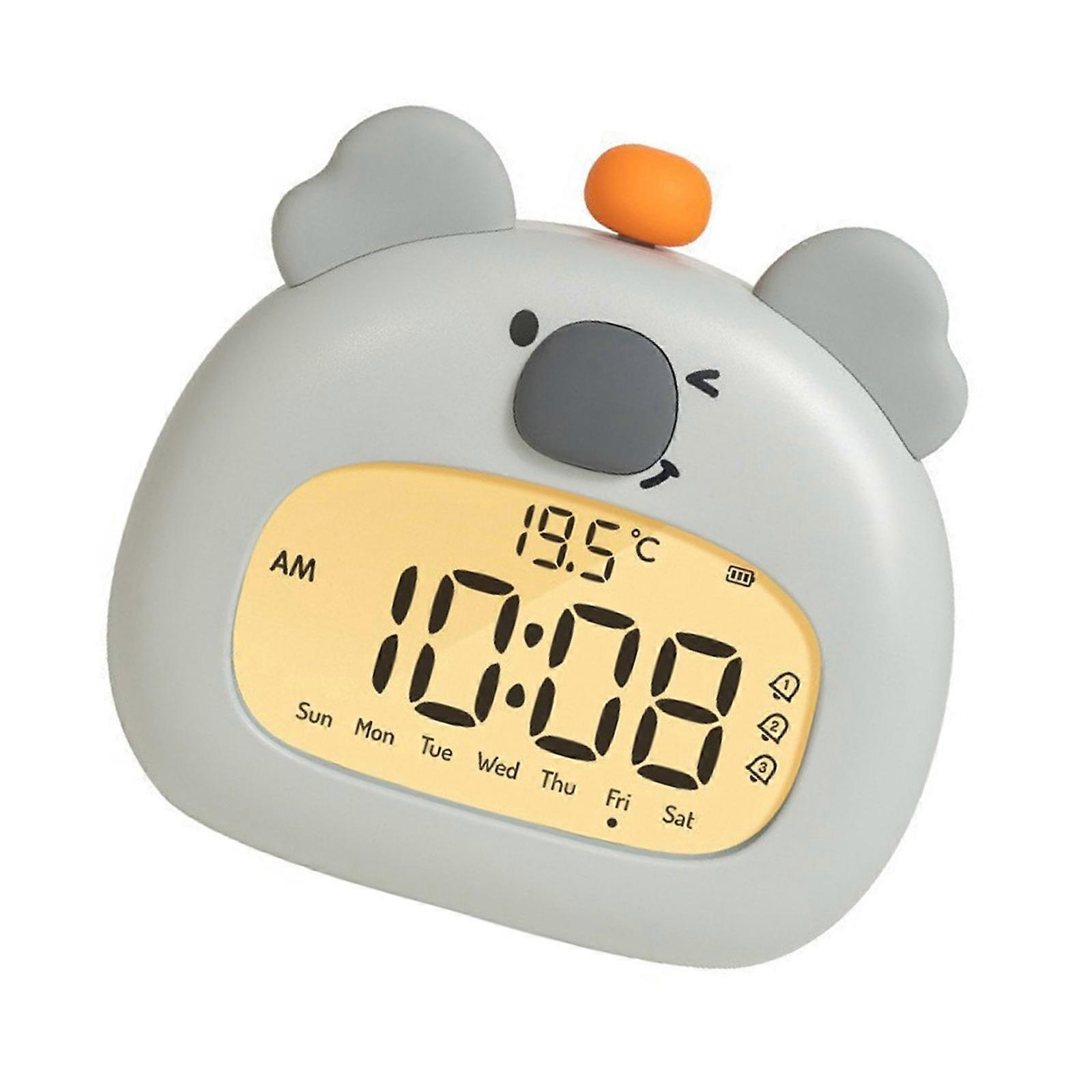 Kids Friendly USB Rechargeable Alarm Clock Colorful Cartoon Animal Design with Nightlight Countdown Timer 5 Melodies Multicolor