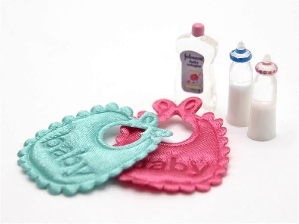 娃娃屋女孩男孩围兜瓶婴儿油微型托儿所配件套装 1：12