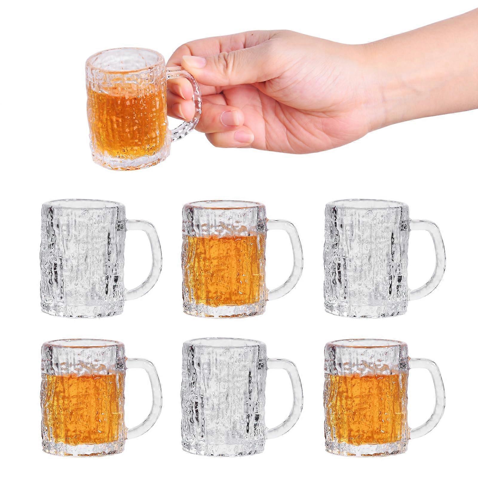 Mini Beer Mugs 1.8oz Glass Shot Cups with Handle Set of 6 for Whiskey Tequila Vodka Party Gift