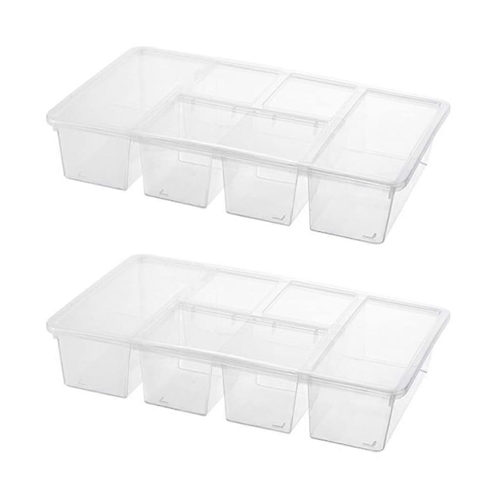 2 Pack Divided Vegetable Trays with Lids, Compartment Refrigerator Snack Boxes, Transparent Refrige