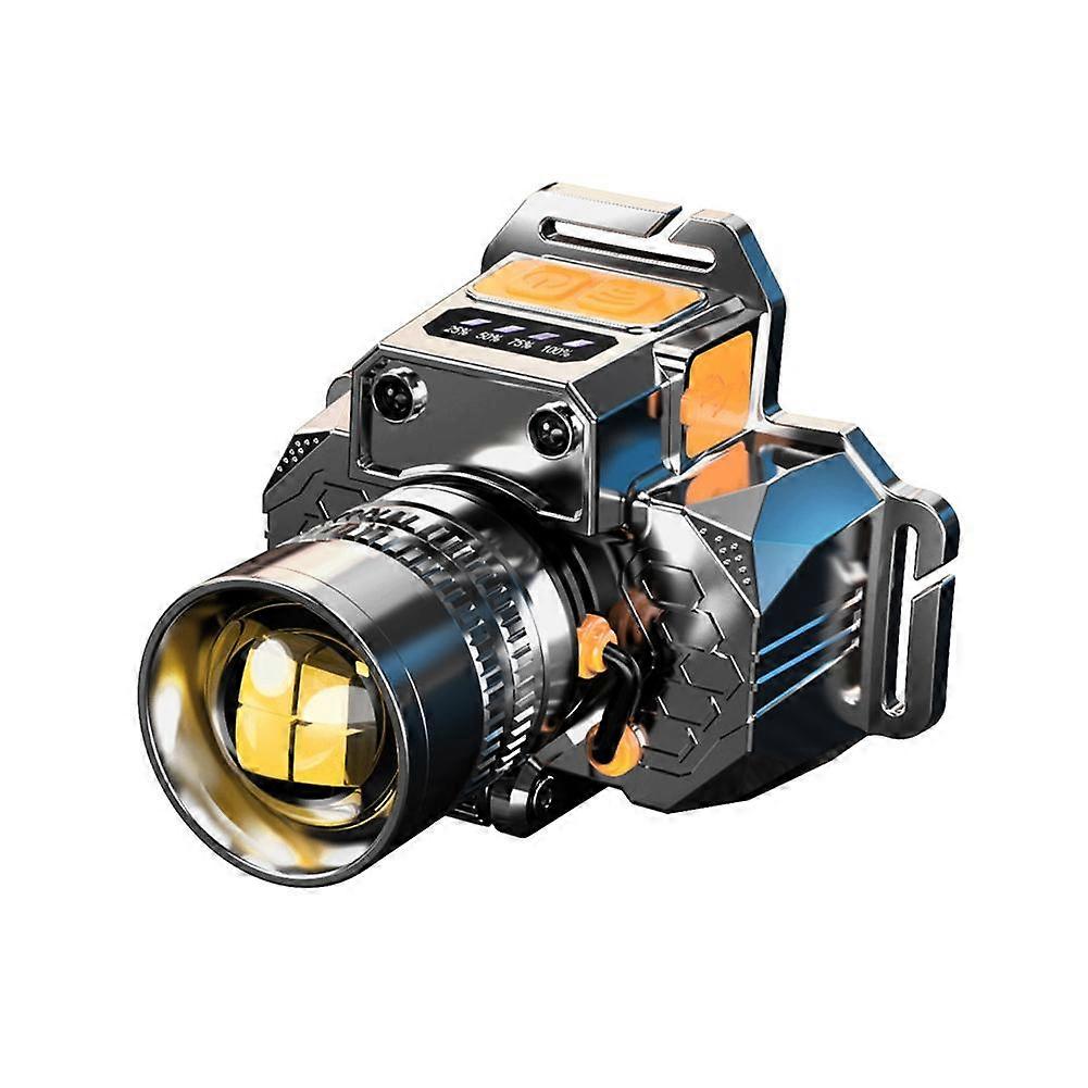 Rechargeable Headlamp Super Bright Zoomable Hands Free Light with Power Display Type C Fast Charge for Camping Hiking Running Outdoor Activities