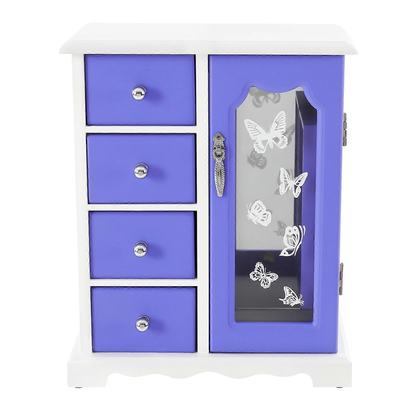Purple Jewelry Organizer with Mirror, 4 Drawers, 360° Rotating Hooks, Elegant Butterfly Cabinet