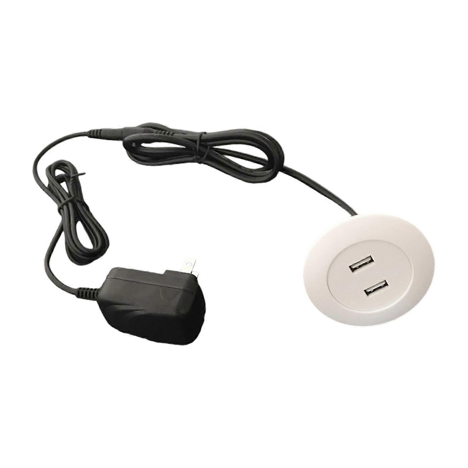 Furniture Concealed USB Panel Socket Desktop Embedded Double USB Socket for Phone Charging Double USB Charging Interface  White