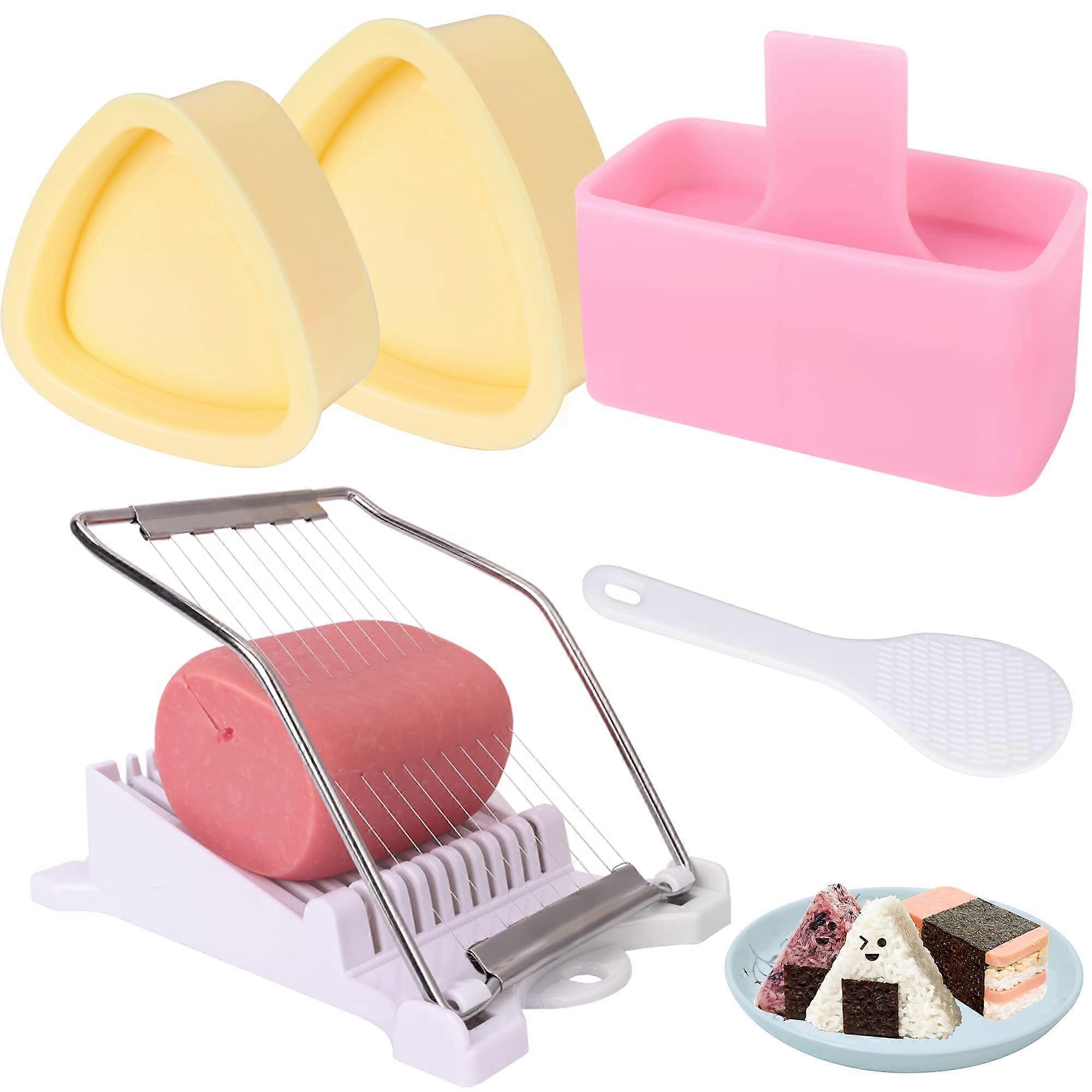 Musubi Maker Kit and Onigiri Mold Set with Luncheon Meat Slicer for Sushi and Bento Lunches