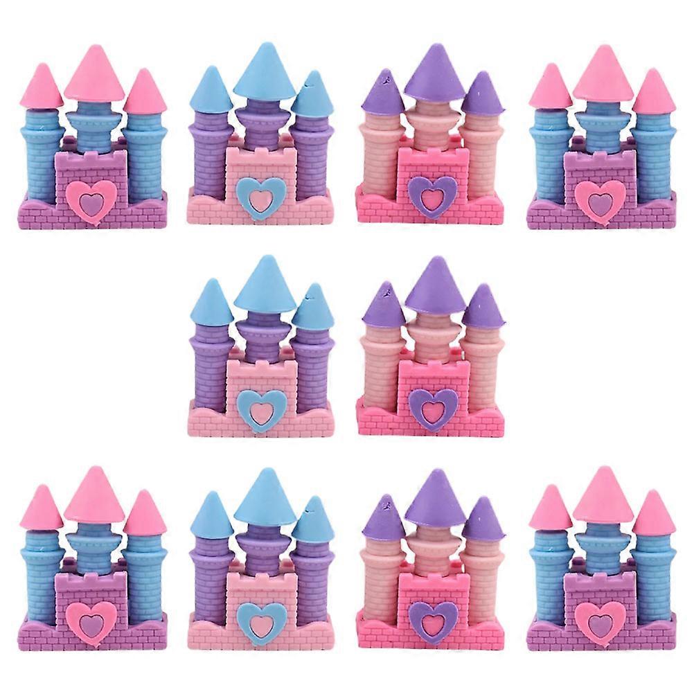 Fun Cartoon Erasers Castle Style for Erasing with 10Pcs Assorted Colors