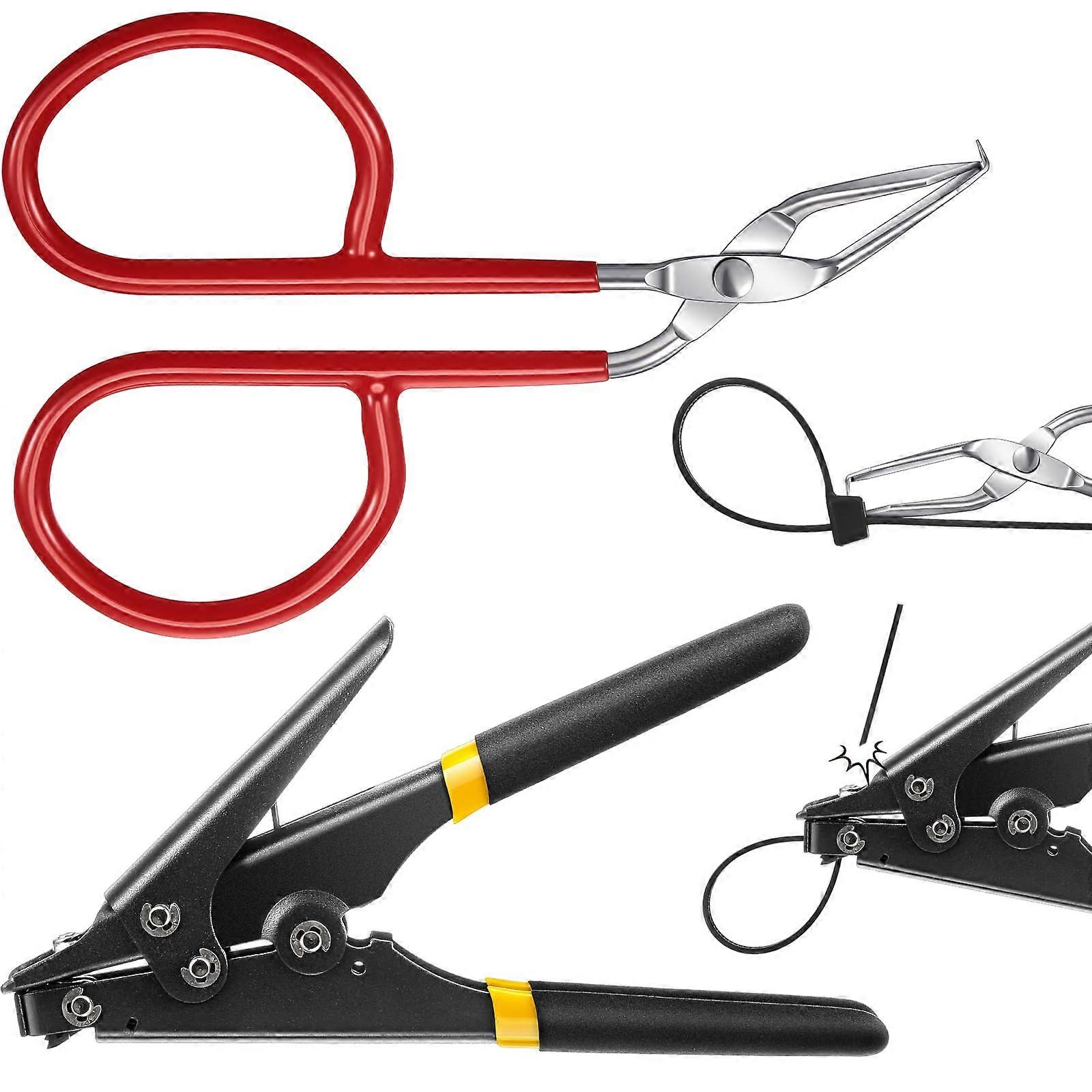 Cable Tie Tool Set with Zip Tie Opener Cutter and Tightener, Reusable, Pocket Size with Box