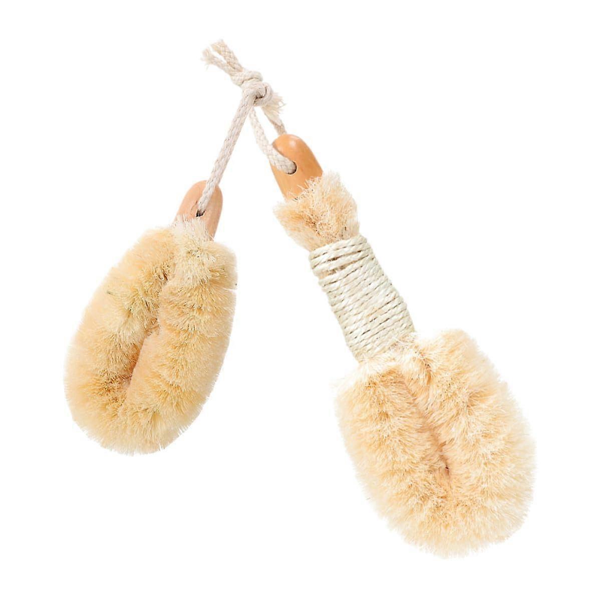 2Pcs Sisal Bath Brush Set for Deep Exfoliation, Dual Wet Dry Shower Scrubber with Ergonomic Grip