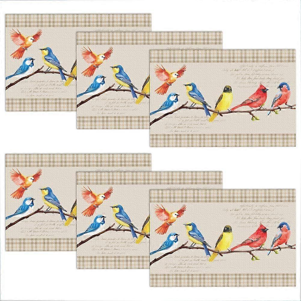 Bird Branch Placemats Set of 6 11.8x17.7 Inch Spring Summer Table Place Mats Farmhouse Rustic Hummingbird Linen Heat Resistant Washable Cloth Table Ma