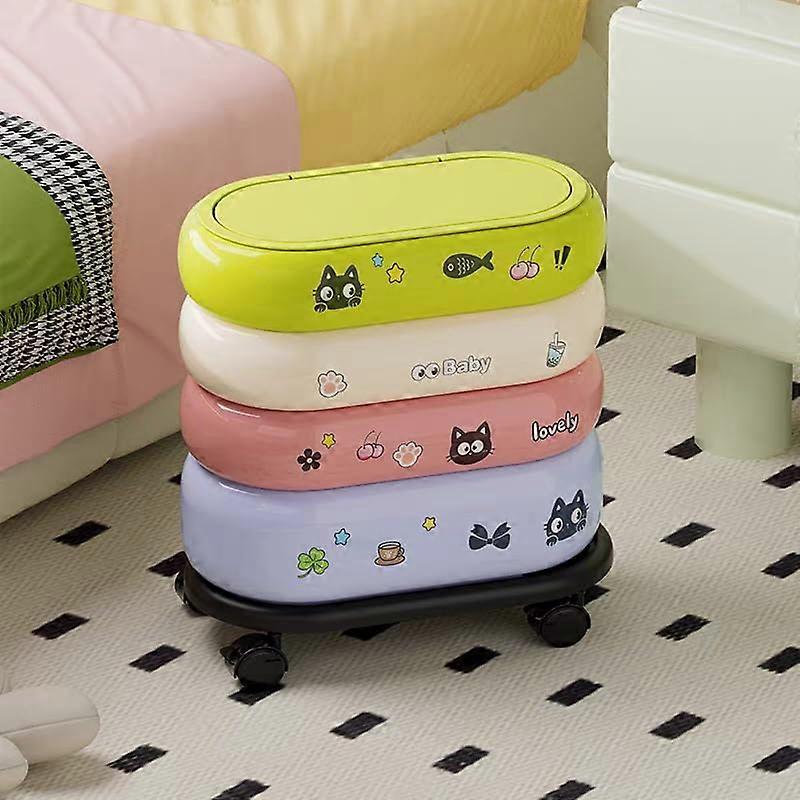 Stackable Storage Bins with Wheels, Multicolor Cartoon Containers, Flip Lids, 13.4x7.3x13.4 in