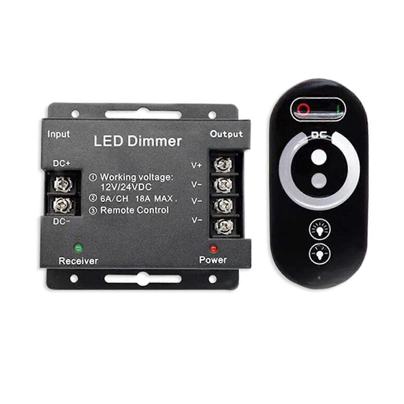 LED Strip Light Controller 12V/24V 18A Single Color PWM Dimmer with Full Touch Remote