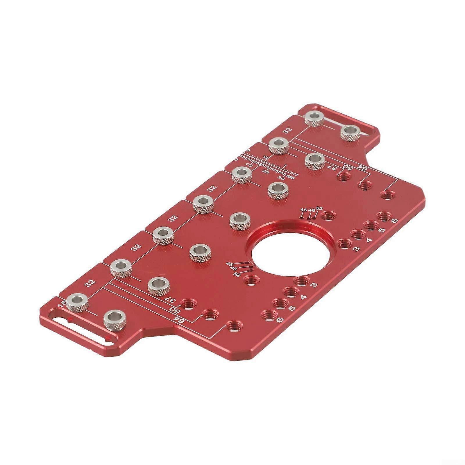 Cabinet Hinge and Shelf Pin Drilling Jig with Adjustable Hole Spacing for Doors, 64mm/128mm/192mm, Red