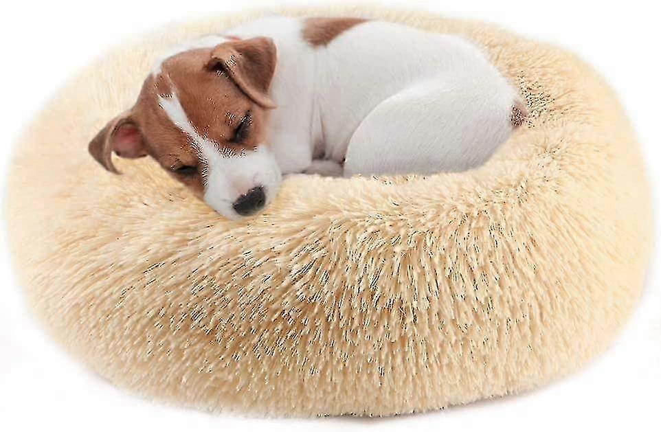 Winter Warm Pet Runde Plüschmatte mit rutschfester Basis, Beige, 70cm