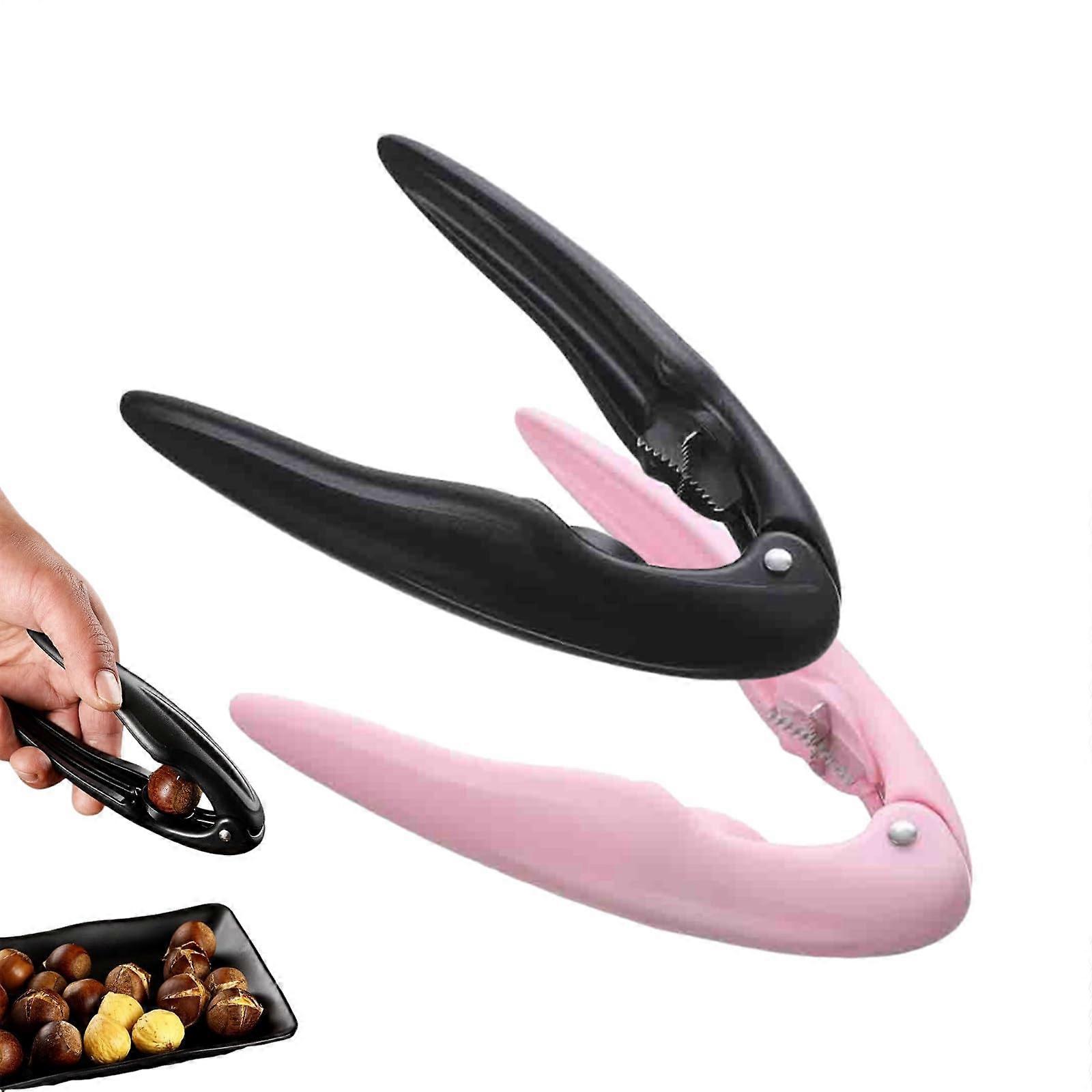 Nut Cracker Chestnut Cutter with Sharp Zigzag Blade, Ergonomic NonSlip Grip, Black and Pink 6.3in