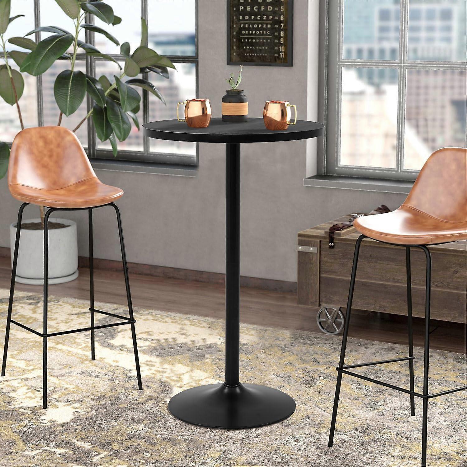 40 Inch Black Bar Height Round Bistro Table with Stable Metal Base for Home Cafe Parties