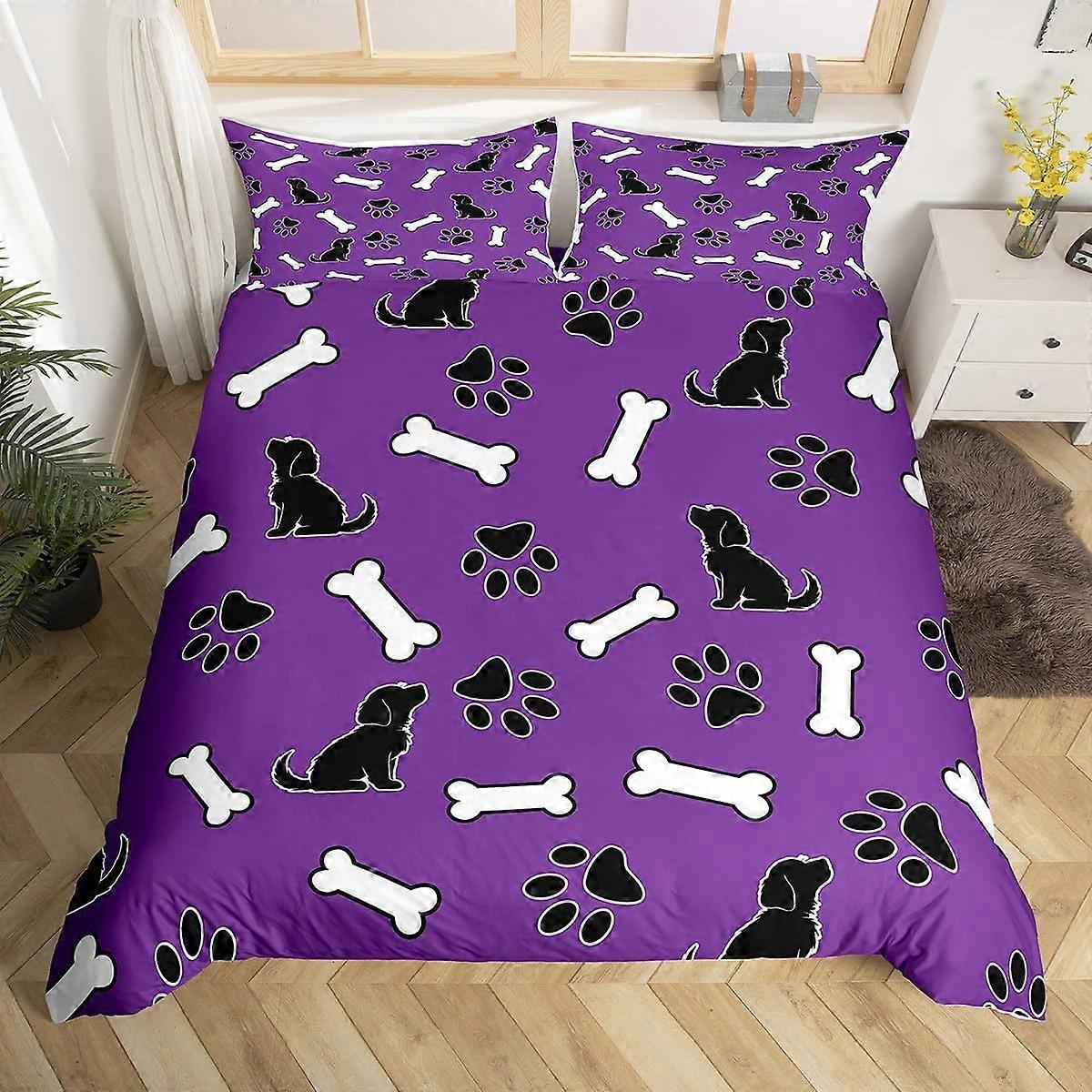 Full Size Duvet Cover Set with Pillow Cases, Dog Print Bedding, Breathable Microfiber, Zipper Closure