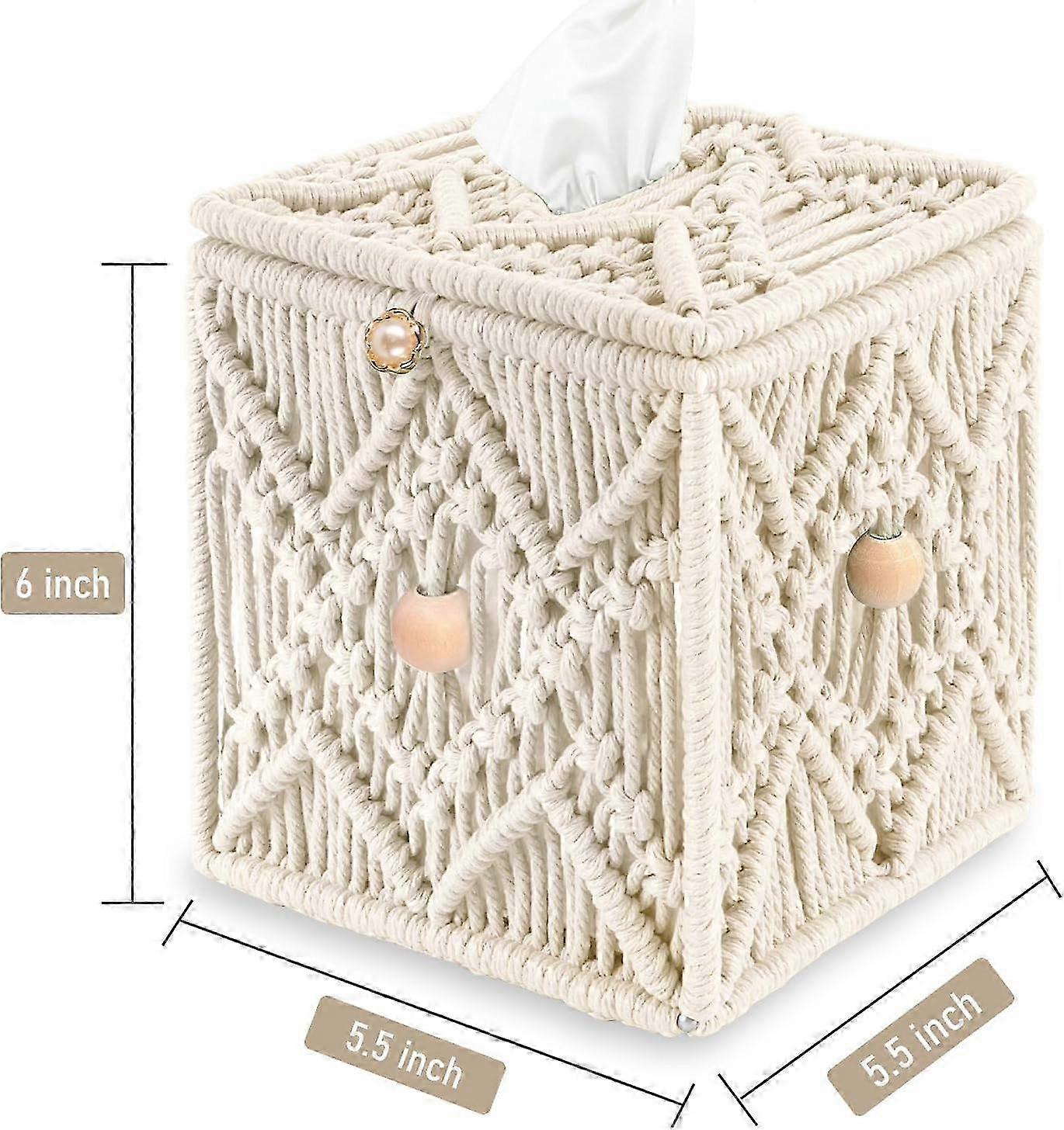 Decorative Macrame Boho Square Tissue Box Cover for Desk Storage Container 26-27s