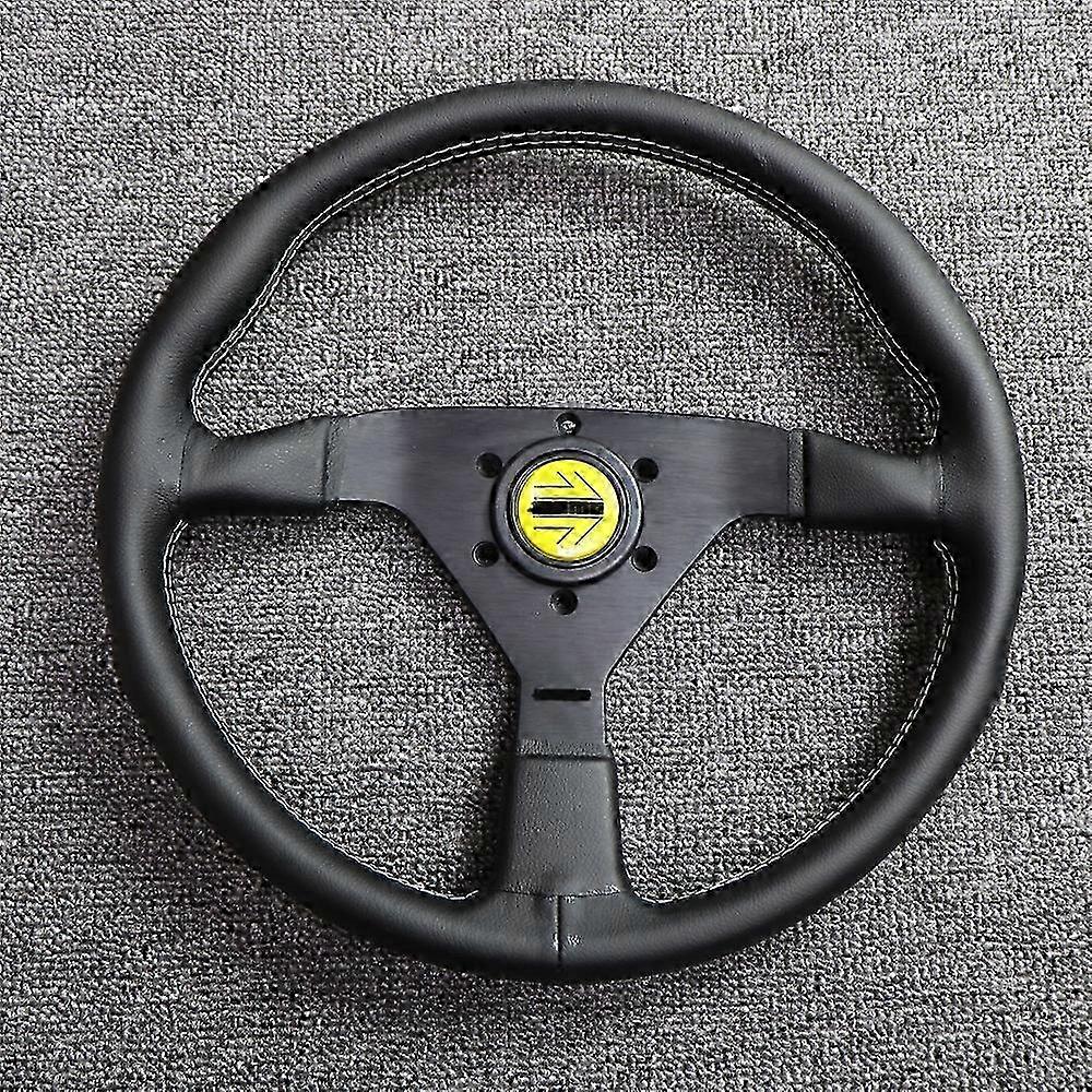 Momo Steering Wheel 14 Inch Black Leather Currency Racing Steering Wheel Hand Sewn Thread Volante Esportivo - Steering Wheels Horns