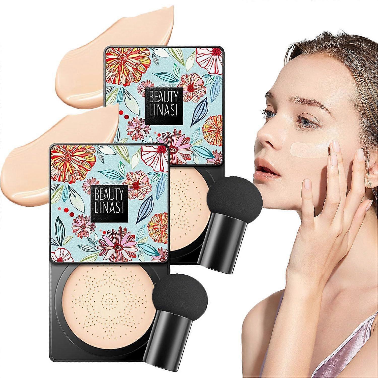 Makeup Foundation Ivory White 2PCS with Mushroom Sponge, Long Lasting BB Cream, Full Coverage