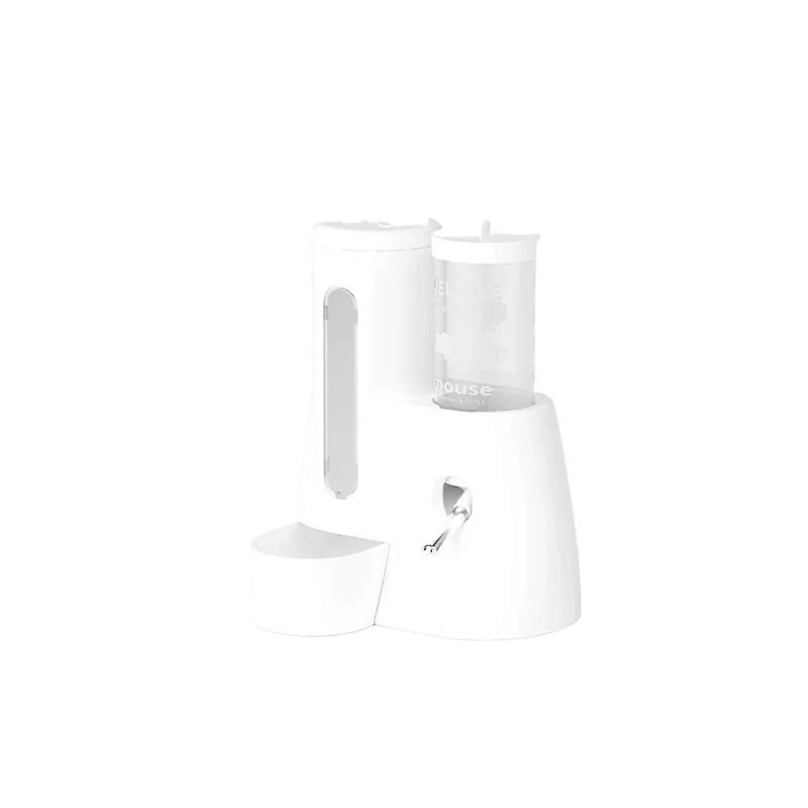 Hamster Water Bottle and Automatic Feeder with AntiSpill Design, Cage Mounted, White