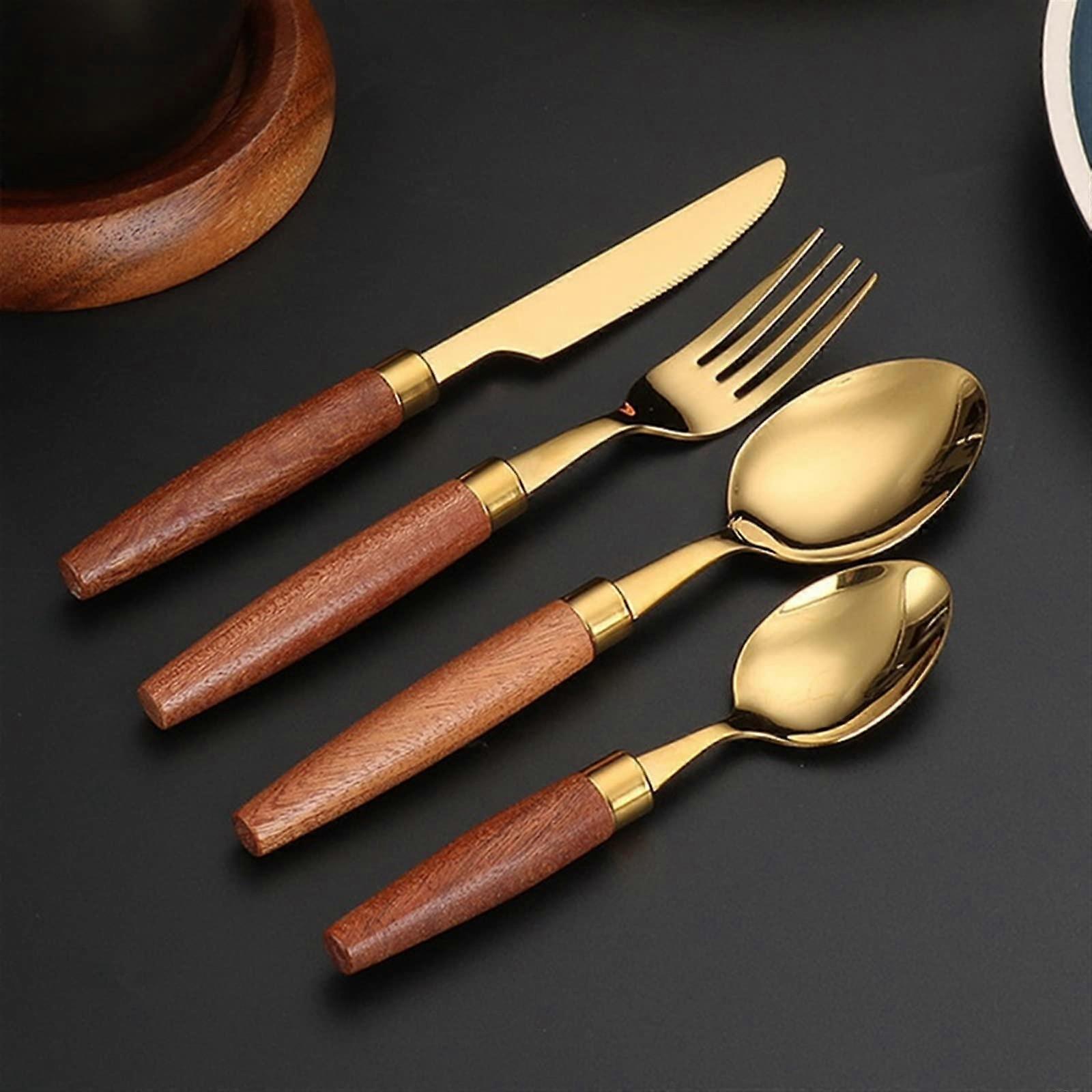 Stainless Steel Cutlery Set with Knife Fork Spoon Teaspoon, Durable Silverware for Home Dining