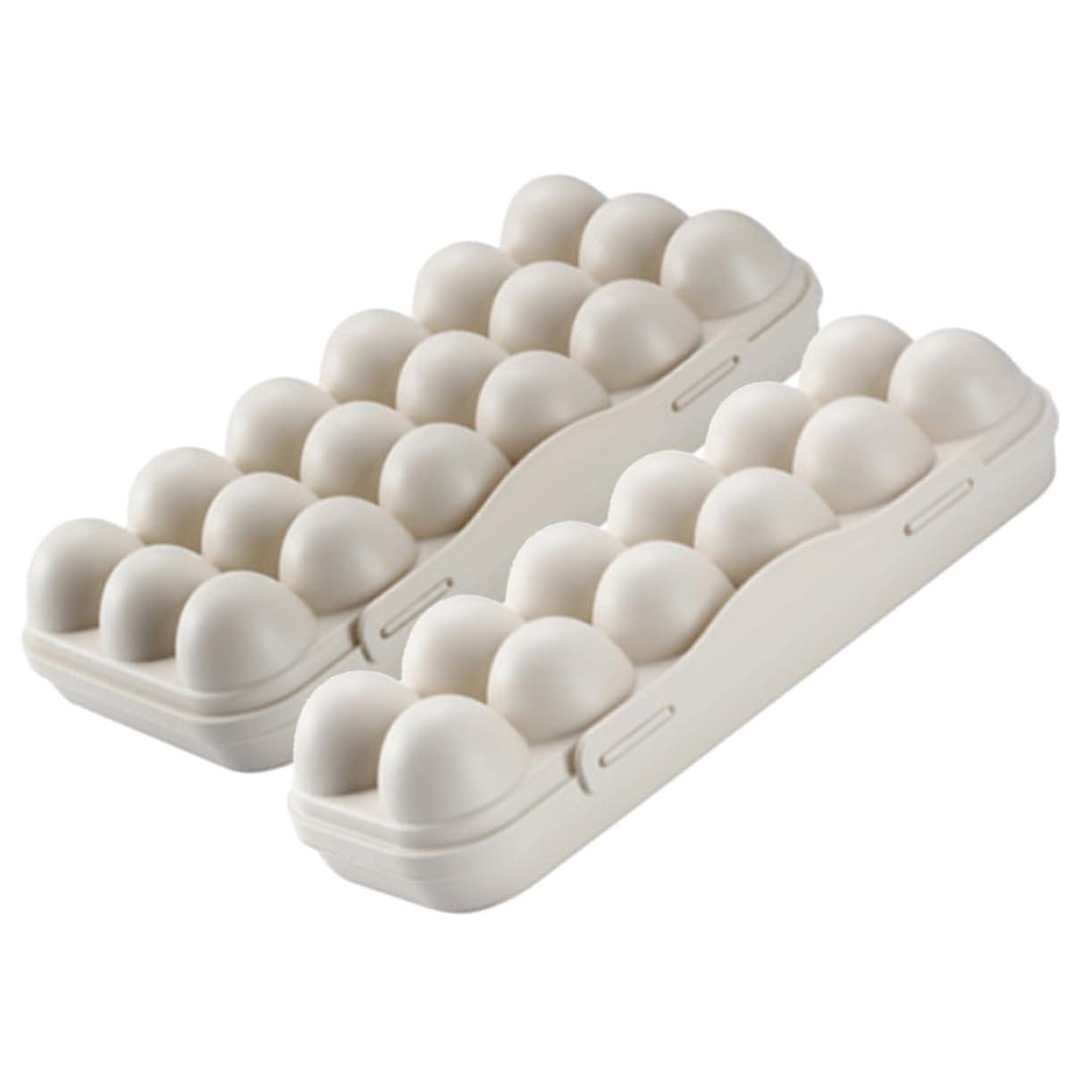 Egg Storage Container with Lid, Stackable Egg Organizer for Refrigerator, Khaki Large Capacity Tray