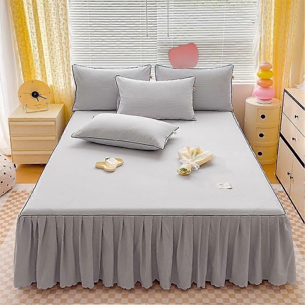 Light Gray Full Size Bed Skirt with DoubleLayer Ruffle, Washed Cotton, Pillowcases Included