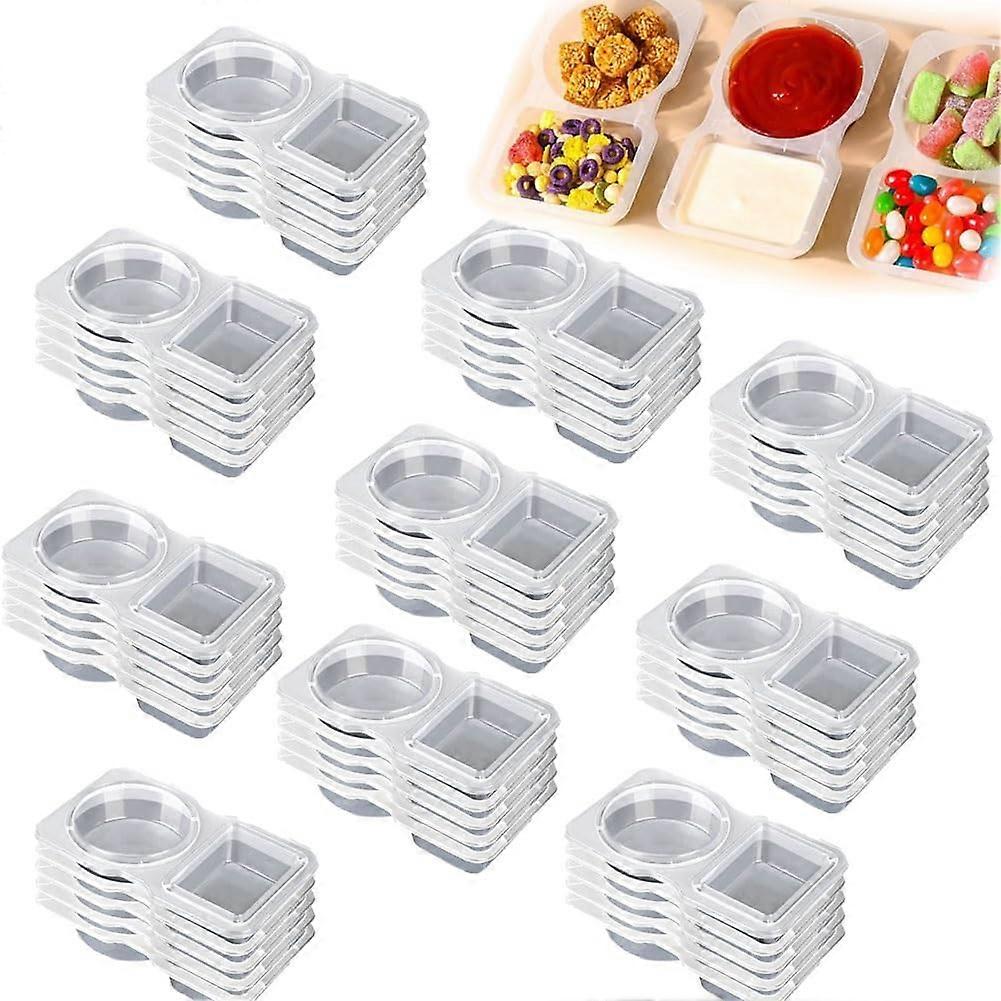 Reusable Double Compartment Snack Containers with Lids for Travel, Lunch and Portion Control, 50pcs