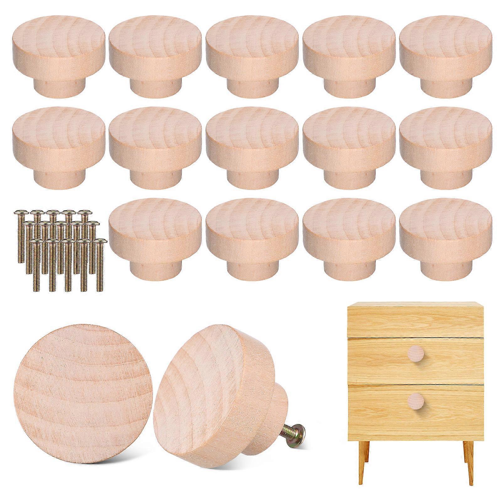 Wood Drawer Knobs Small Drawer Pulls for Furniture with 16Pcs Set