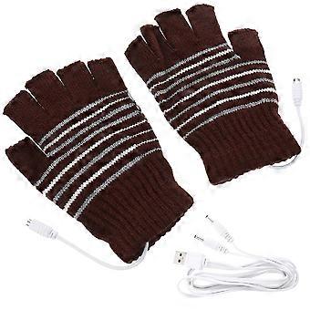 USB Heated Mitten Woolen Yarn Gloves for Outdoor Use 1Pair