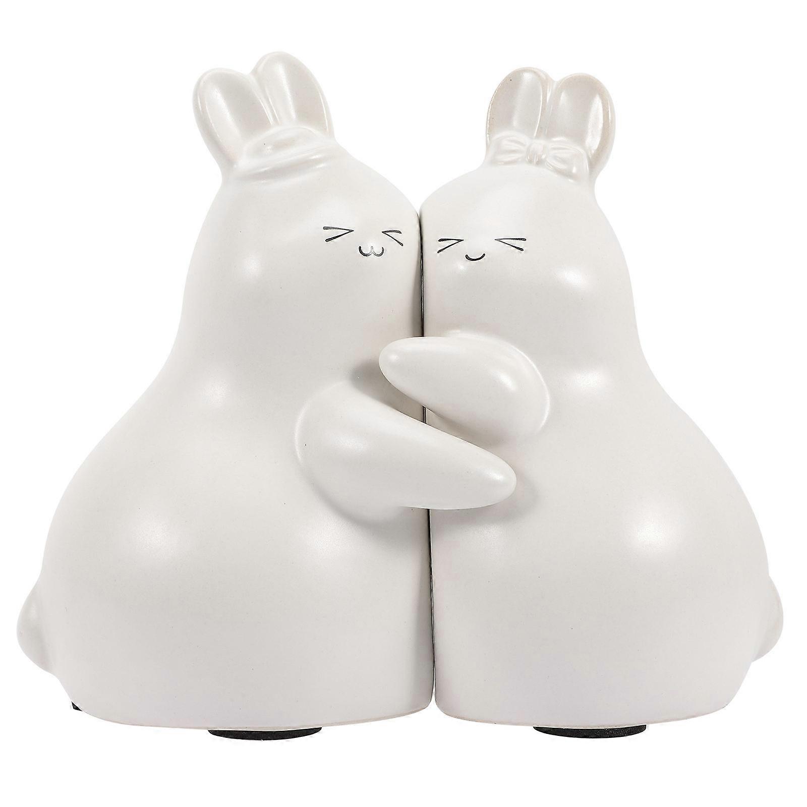 Ceramic Book Ends Rabbit Bookends for Office 1Pair White Figurine