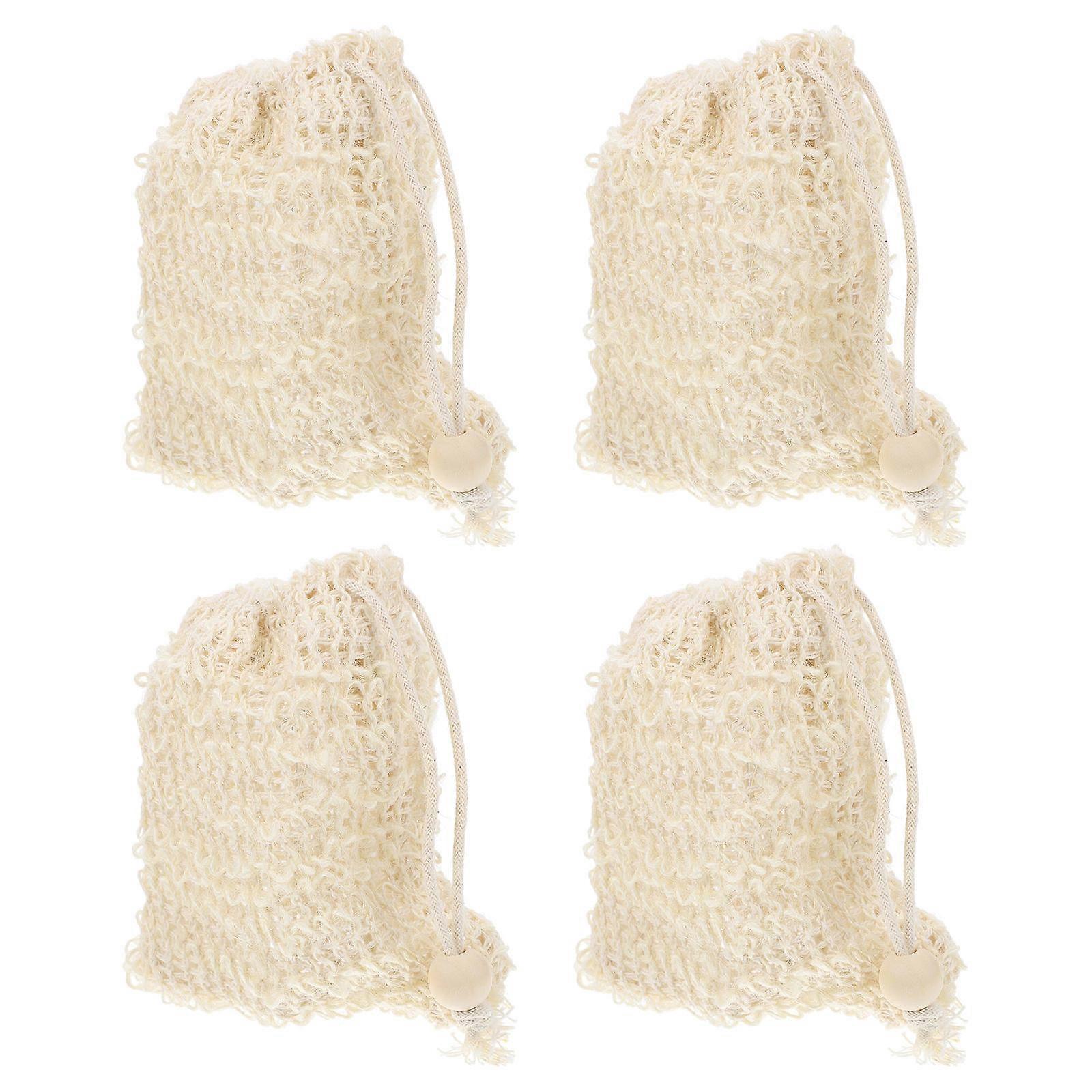 Soap Pouch Cotton Linen Exfoliating Bathing Pouch for Shower 4Pcs