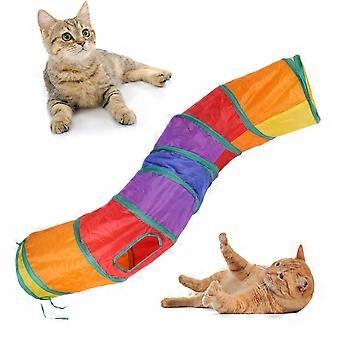 Regenboog kattentunnel voor binnenkatten, opvouwbare interactieve speeltunnel met bal en verstopplekje