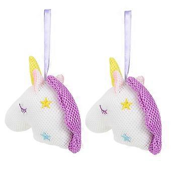 2Pcs Unicorn Bath Sponge Mesh Shower Loofah with Hanging Rope, Soft Exfoliating Rich Foam Cleansing