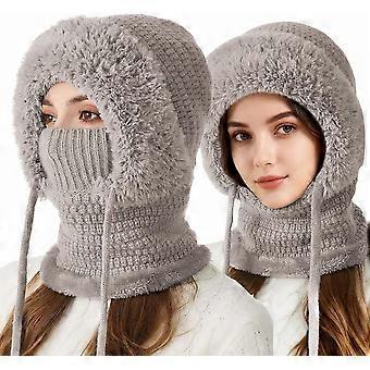 3 in 1 Fleece Lined Beanie Hat Set - Womens Knit Scarf & Mask 2-in-1 Winter Snow Cap