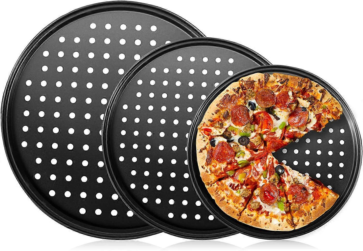 Assando panela de pizza de aço com furos, 9 polegadas, 11 polegadas, 12 polegadas Bakeware bandeja de pizza, antiaderente (3 PCes)