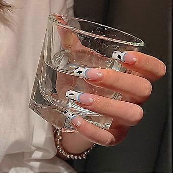 Fransk ballerina press på naglar, extra långa lösnaglar, kista kotryckta falska naglar, rosa glansiga heltäckande akrylnaglar för kvinnor och flickor 24st