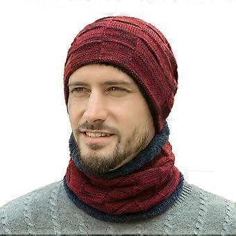 2 pz/set Uomini Inverno Lavorato A Maglia Morbido Peluche Fodera Beanie Cappello Berretto Sciarpa Scaldacollo Qinhai