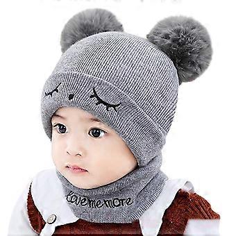 1 Set Bambino Berretto Cappello Sciarpa Tinta Unita Lavorato A Maglia Ragazzi Ragazze Antivento Soffici Pompon Bambini Cap Set per L'esterno