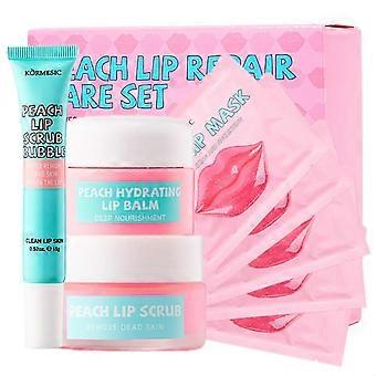 Peach Lip Care Set with Lip Scrub for Deep Hydration and Gentle Exfoliation, 5 Piece Kit