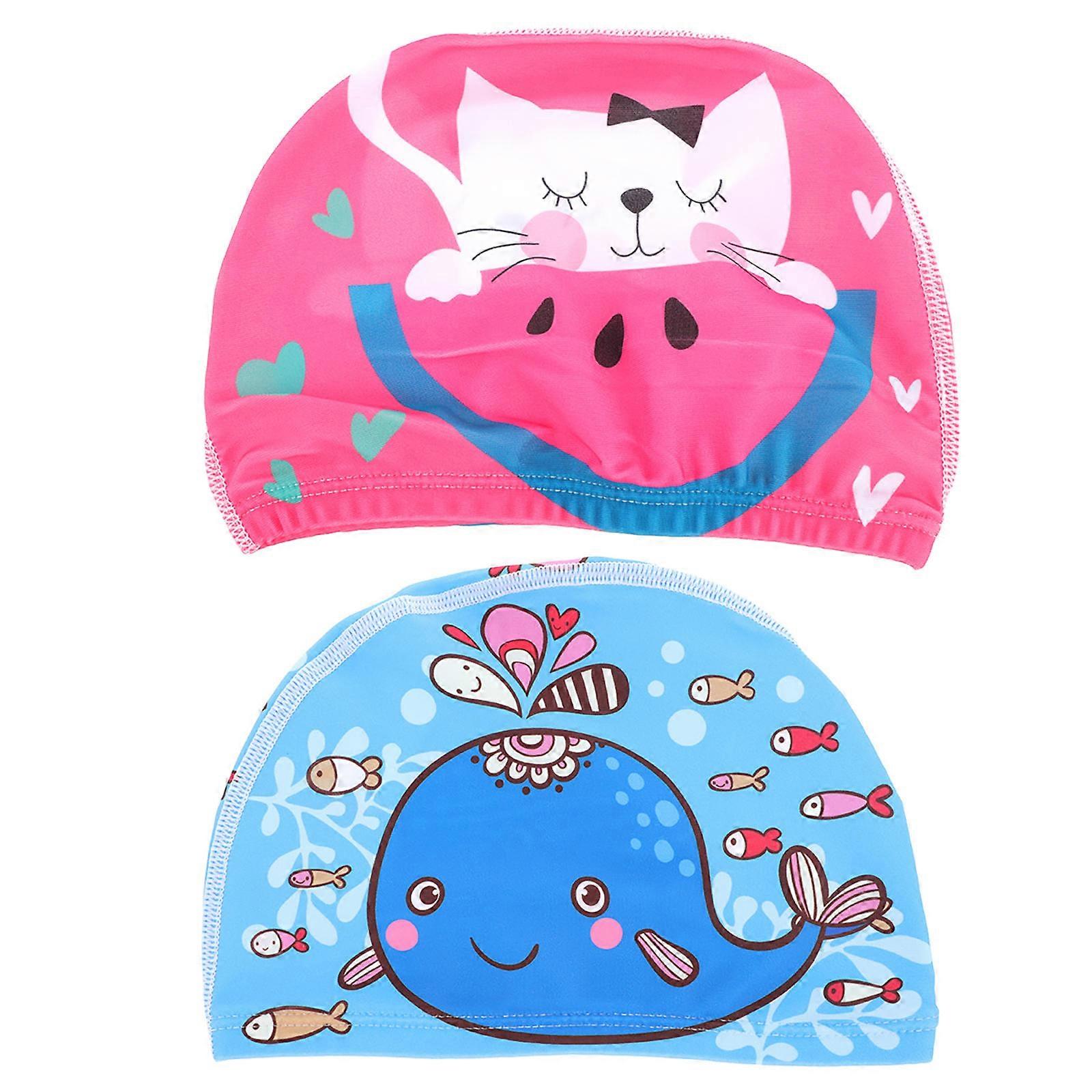 Bonnet de bain imperméable bleu à motif dessin animé pour enfants (lot de 2).